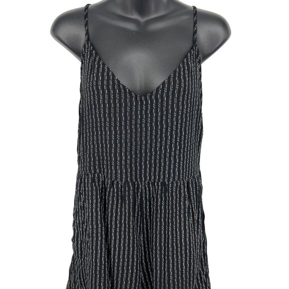Volcom Women Size Medium M Wild Queendom Black White Striped Romper V-Neck New - Picture 2 of 8